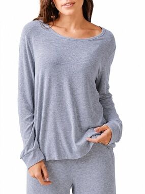 Cozy Earth Women’s Gray Bamboo Ribbed Long Sleeve Tee Top XSmall